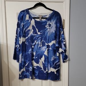 Chico's Blue and White Floral Sweater